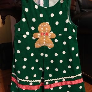 Bonnie Jean Girls Gingerbread Man Christmas Holiday Fleece Jumper Dress 2T 3T 4T